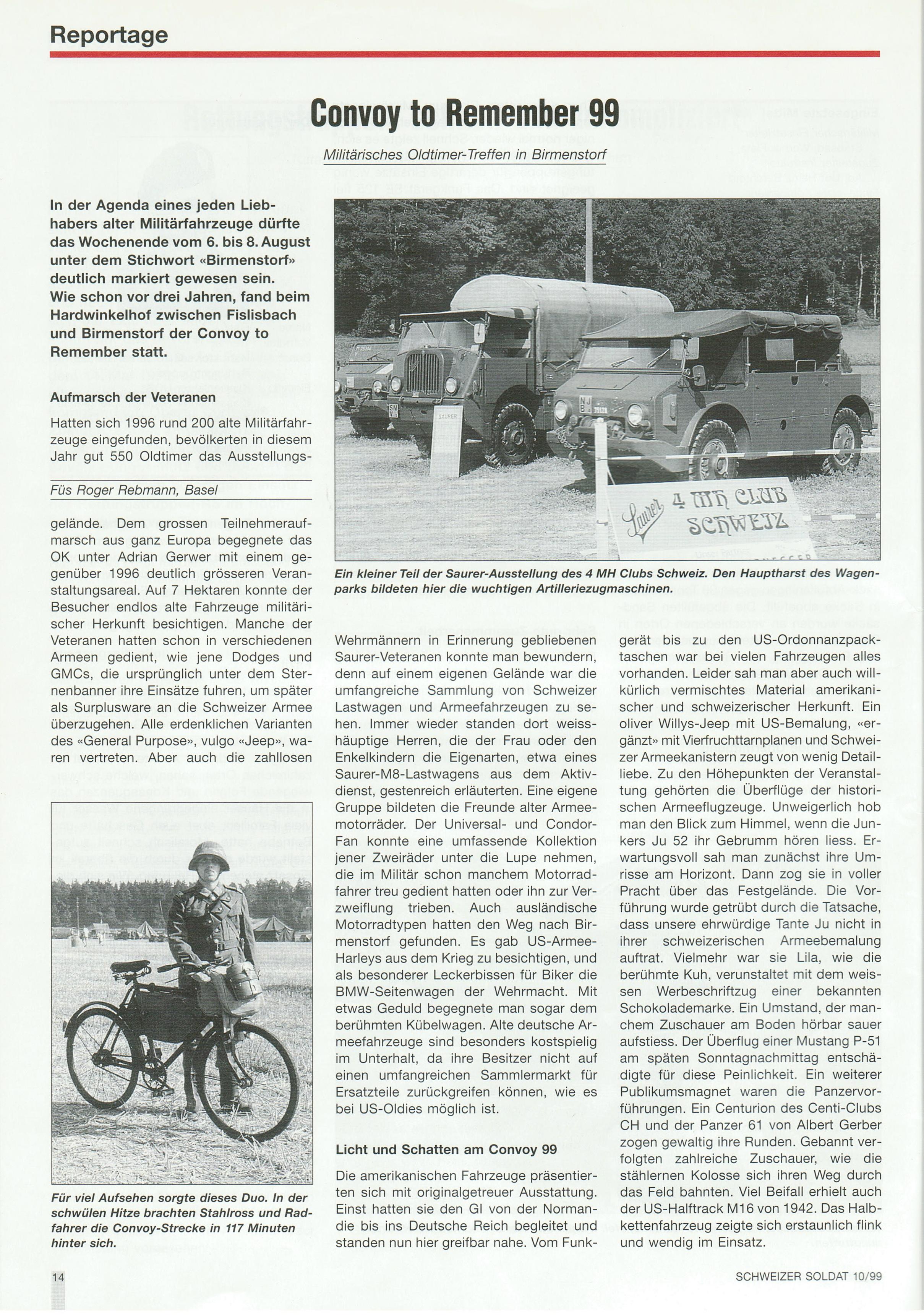 Bericht Schweizer Soldat Oktober 1999
